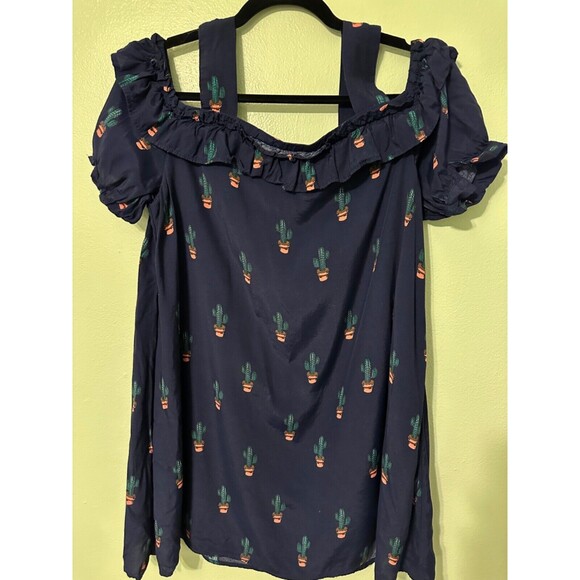 NEW Dress Women's Medium Blue Vacation Hawaii Summer Festival Cactus Short Dress - Picture 7 of 13